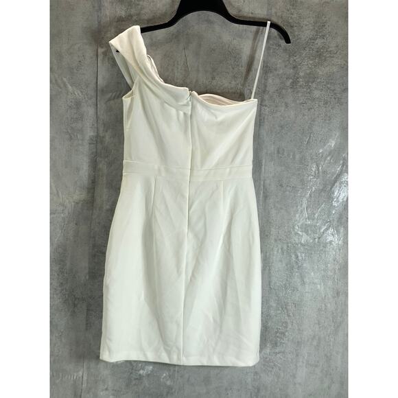 AQUA FORMAL Women's White One-Shoulder Scuba Crepe Bodycon Mini Dress SZ 8 - Picture 3 of 11